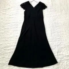 美品 ローラアシュレイ フレンチスリーブ ロング ワンピース 黒 ブラック