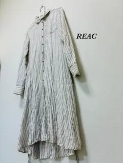 ストライプ シャツワンピース 前後差 ワッシャー加工 ウエスト紐 ポケット付