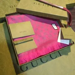 ❤新品箱袋付❤GUCCI マフラー ストール ショール スカーフ　グレー&ピンク