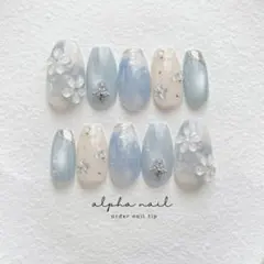 大惨事様専用 ブルーホロフラワー ぷっくりフラワーネイルチップ