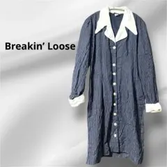 【USA製】ヴィンテージ ストライプ柄 ロングワンピース 昭和レトロ 紺 白