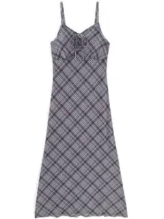 GRL チェック柄リボンキャミソールワンピース　dk1410