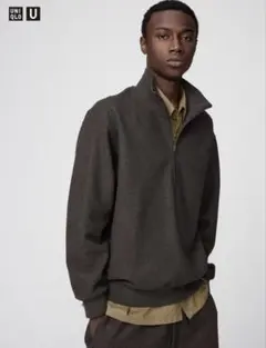 UNIQLO U ブラッシュドスウェットハーフジップシャツ M ブラウンのサムネイル