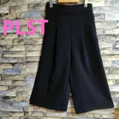 PLST ブラックワイドパンツ ゴムウエスト仕様 フロントセンタープリーツ