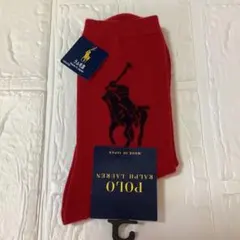 POLOラルフローレン　婦人ソックス　あったかラム毛混　ビッグポニー　赤の靴下