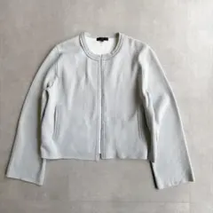 ICB アイシービー 裏起毛 ノーカラー ニットジャケット カーディガン S