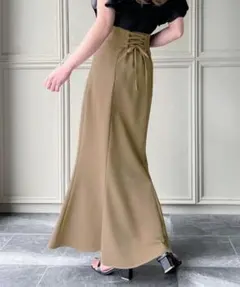 JUNOAH ジュノア ハイウエストレースアップスカート マーメイド モカ L