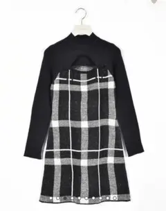 フロントオープンチェックニットワンピース　anmille