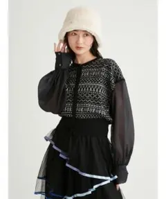 FURFUR ファーファー ロゴジャガード シアーカーディガン ブラック 黒のサムネイル