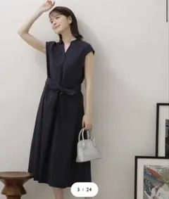 ナノユニバース　ナイロンストレッチポプリンスキッパーノースリーブワンピース