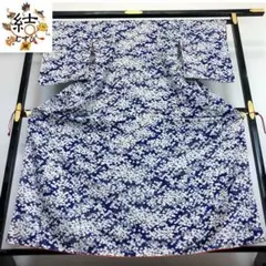 MK-1023 小紋 花柄模様 しつけ糸 濃桔梗色