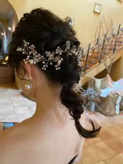 ブライダル　ウェディング　結婚式　バックカチューシャ　ヘッドドレス　小枝