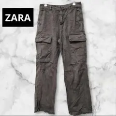 ZARA ダメージカーゴパンツ ワークパンツ レディース センタープレス風