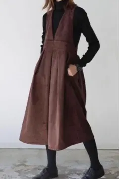 ジャンパースカート コーディロイワンピース ブラウン 秋 冬 シンプル