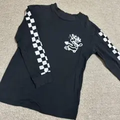 ブラック 長袖カットソー チェッカー柄