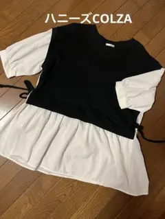 COLZA ドッキングカットソー ブラック×ホワイト L
