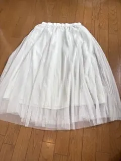 ホワイト チュールスカート ロング丈 GU XL