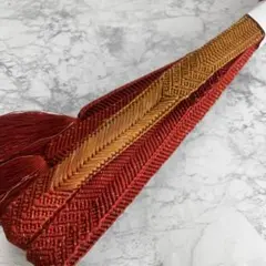 絹 帯締め☆笹浪組 幅広 臙脂色(赤茶)×枯茶色×グラデーション×金糸 組紐