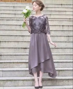 GIRL 花柄レース切替ミモレ丈フレア結婚式パーティードレス オケージョンドレス