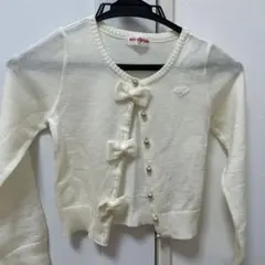 mezzo pianoアイボリー リボン付き ニットカーディガン