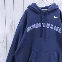 古着 NIKE ナイキ カレッジロゴ フーディー パーカー アーチロゴ 紺色