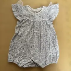 花柄フリル袖ロンパース