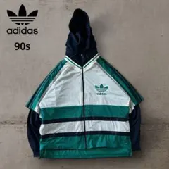 激レア90sアディダスレイヤード風フーディトラックジャケットトレフォイルロゴ刺繍
