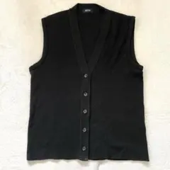 ニットベスト ノースリーブカーディガン Vネック シンプル ブラック L