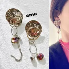 3008●SVプレート×オーロラガラスビーズ チェーン アシメピアス