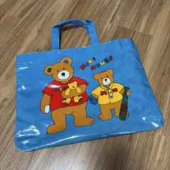 MIKI HOUSEミキハウスレッスンバッグ青クマ柄トート レトロA4通園通学のサムネイル