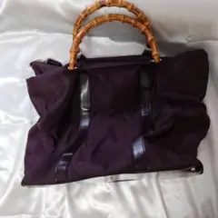 良品　ヴィンテージ　グッチ　バンブーバッグ　ナイロン　大容量　ボルドーブラウン