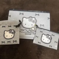 モノトーン 千鳥柄 キティ 4点セット プチ巾着 アクリルキーホルダー ポーチ