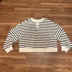 H&M エイチアンドエム スウェット ボーダー 白 黒 M ショート丈 新品