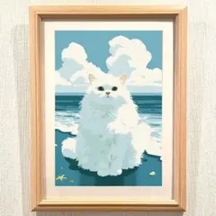 A4 海を見つめる猫｜青い絶景と橋の風景 水彩アート ねこ - メルカリ