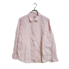 無印良品 シャツ L ピンク ストライプ 長袖 麻 きれいめ 春夏 涼しい