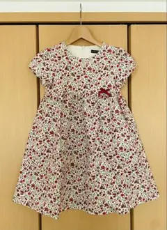 花柄半袖ワンピース 赤いリボン付き