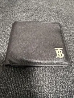 希少✨バーバリー 二つ折り財布 TB ロゴ 金具 レザー ブラック 黒