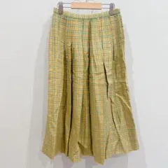 訳あり★チェック柄 ウールスカート【M】プリーツスカート マスタードイエロー