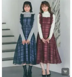 [新品]公式完売商品フリル付きバックレースアップシアーチェックワンピース