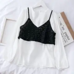 【新品】ブラック　かぎ編み キャミソール ビスチェ　重ね着 ショート丈　クロシェ