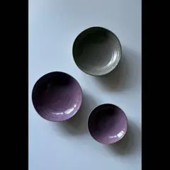 美濃焼 大皿　ボウル　3点セット 窯変　螺旋 紫　グレー 丼　パスタ　作家　器