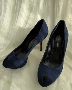 Sergio Rossi ネイビー スエード オープントゥ パンプス