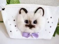 猫ポーチ コーデュロイ製