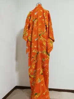 オレンジ 花柄 小紋 着物