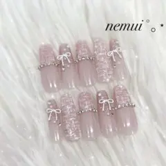 No.46 ネイルチップ ピンク 韓国 量産型 フレンチガーリー ワンホン