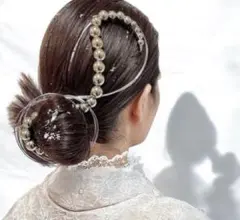 ランダムボールチェーン髪飾り　シルバー　水引き　成人式　銀　チェーン髪飾り