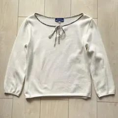 Y2K バーバリーブルーレーベル ノバチェックリボン 七分袖 コットンニット