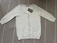 新品タグ付ZARA 替えボタン1個付七分袖ライトベージュカーディガン XL
