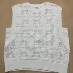 【LEPSIM】透かし編みニットベスト フリーサイズ 白 レイヤード 重ね着