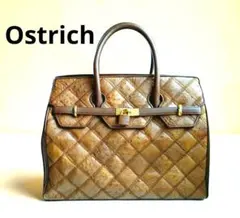 美品✨オーストリッチレザー パッチワーク ハンドバッグ キャメル